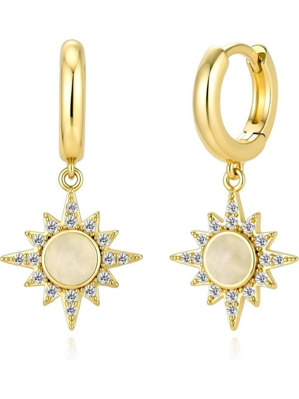 Stylish 14K Gold Drop Earrings for Women - Elegant Sun Design, Perfect Gift!